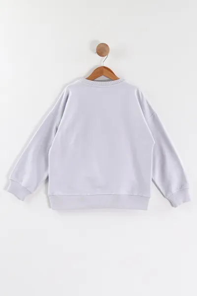 Lila (9-12 Yaş)Taşlı Fiyonklu Kız Çocuk Sweatshirt 432862