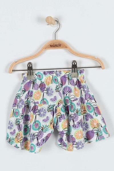 Lila (9-24 Ay) Flamingo Çiçek Baskılı Omuz Fiyonk Detaylı Şortlu Kız Bebe Takım 182602