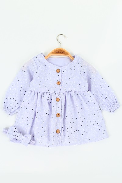 Lila (9-24 ay) Önü Düğmeli Desenli Kız Çocuk Elbise 125157