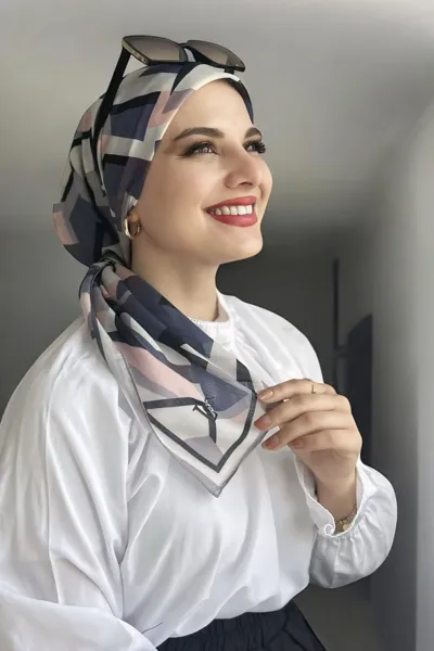 Lila 90x90 Cm Dijital Baskı Geometri Desenli Pamuk Eşarp 372984