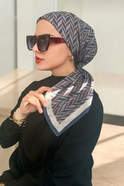 Lila 90x90 Cm Dijital Baskı Zikzak Desenli Pamuk Eşarp 370988