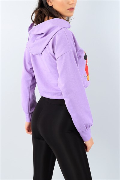 Lila Baskılı Bayan Crop Sweat 38973