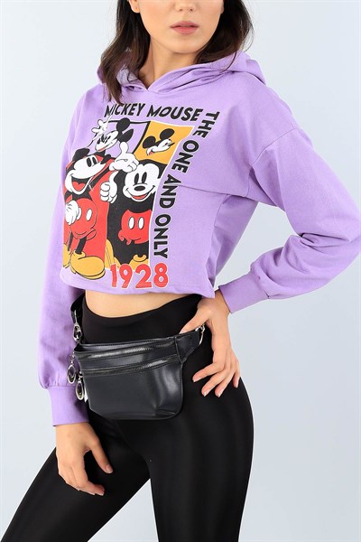 Lila Baskılı Bayan Crop Sweat 38973