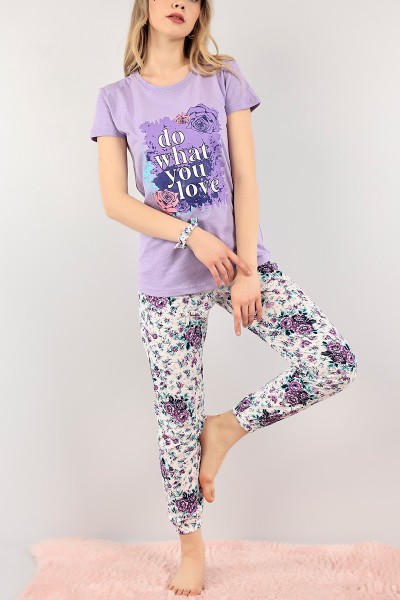 Lila Baskılı Bayan Pijama Takımı 108495