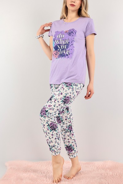 Lila Baskılı Bayan Pijama Takımı 108495