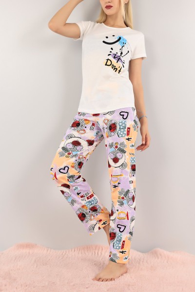 Lila Baskılı Bayan Pijama Takımı 123046