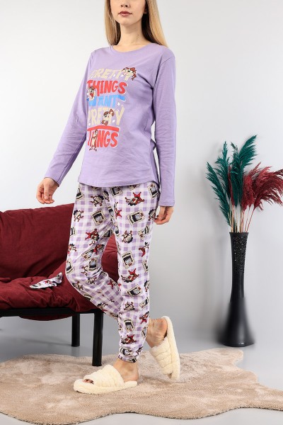 Lila Baskılı Bayan Pijama Takımı 89390