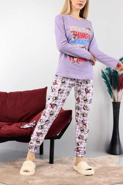 Lila Baskılı Bayan Pijama Takımı 89390