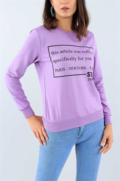 Lila Baskılı Bayan Sweat 38637