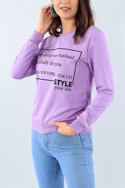 Lila Baskılı Bayan Sweat 38637