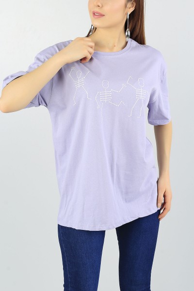 Lila Baskılı Bayan Tişört 56980