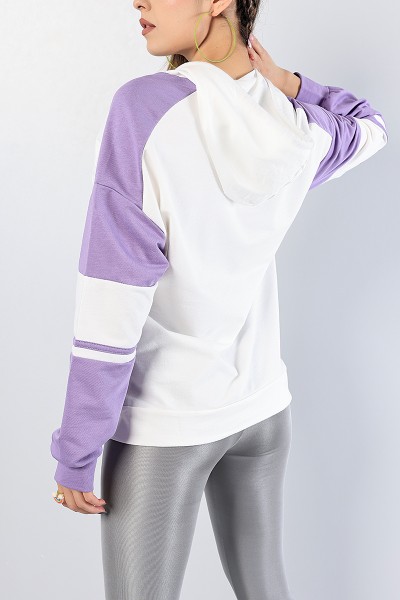 Lila Baskılı Kapüşonlu Sweat Tunik 81217