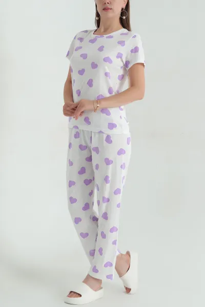 Lila Baskılı Penye Kadın Pijama Takımı 375966