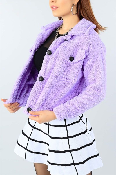 Lila Bayan Düğmeli Yumoş Polar 45496