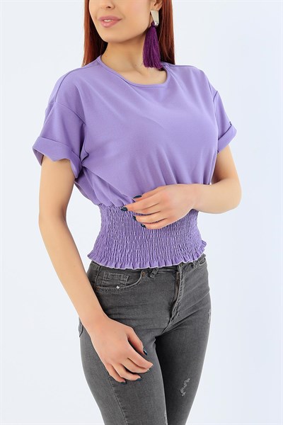 Lila Beli Gipeli Duble Kol Bluz 31456