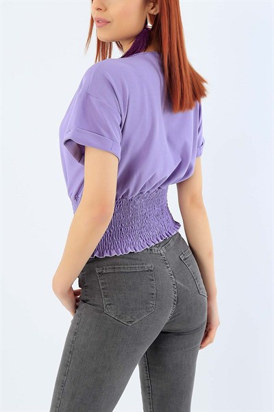 Lila Beli Gipeli Duble Kol Bluz 31456