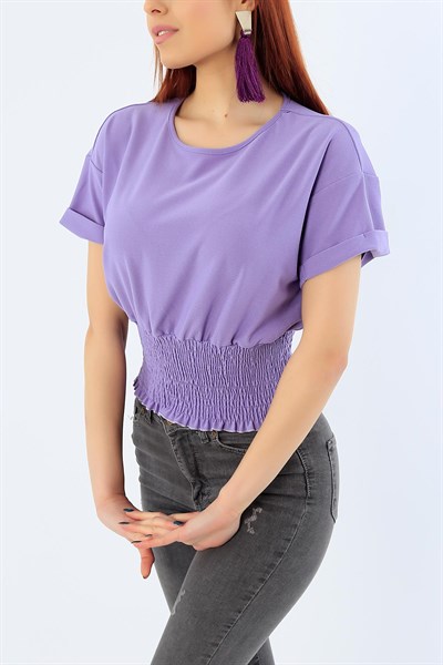 Lila Beli Gipeli Duble Kol Bluz 31456