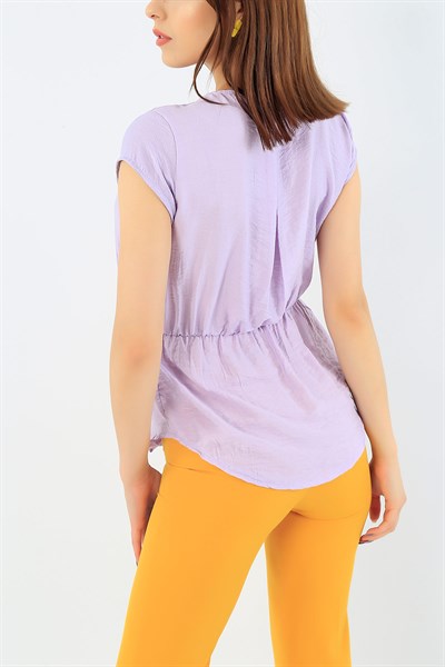 Lila Beli Lastikli Keten Bluz 35093