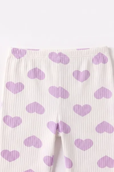 Lila Beyaz   (1-3 Yaş) Kalp Desenli  Raporlu Kız Çocuk Pijama Takım 477352
