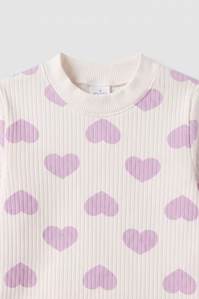 Lila Beyaz   (1-3 Yaş) Kalp Desenli  Raporlu Kız Çocuk Pijama Takım 477352