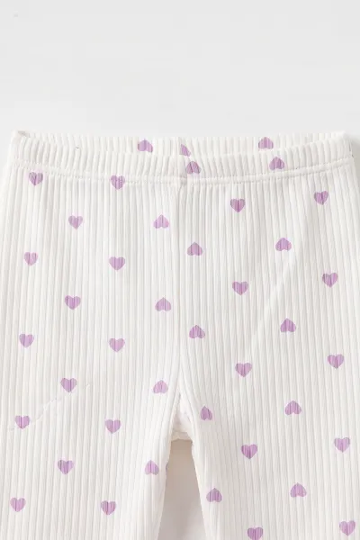 Lila Beyaz   (1-3 Yaş) Küçük Kalp Desenli  Raporlu Kız Çocuk Pijama Takım 477356