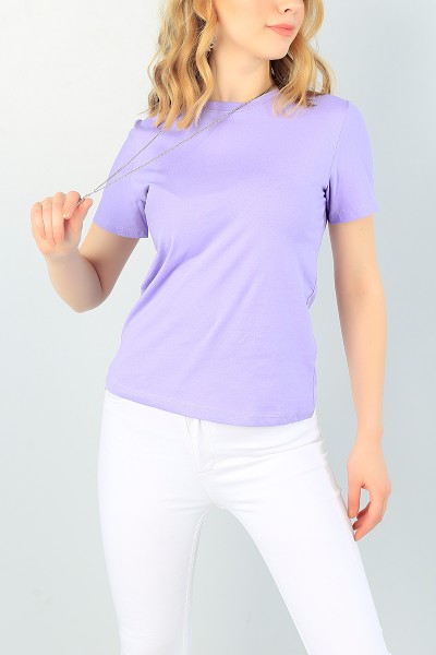 Lila Bisiklet Yaka Bayan Tişört 65430