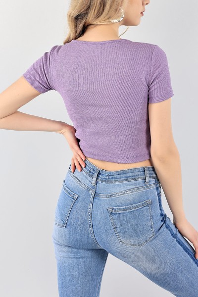 Lila Büzgülü Fitilli Bluz 97823