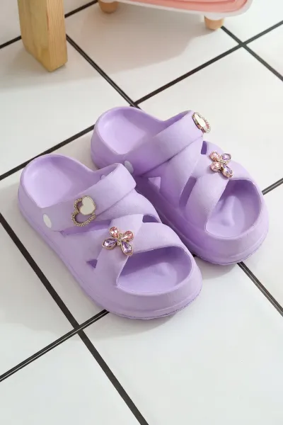 Lila Çapraz Bantlı Tokalı Kız Çocuk Sandalet 462437