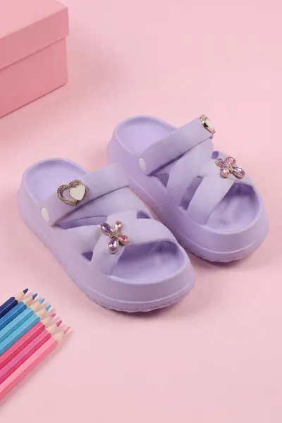 Lila Çapraz Bantlı Tokalı Kız Çocuk Sandalet 462437