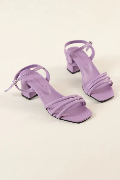 Lila Çapraz Bantlı Topuklu Sandalet 249604
