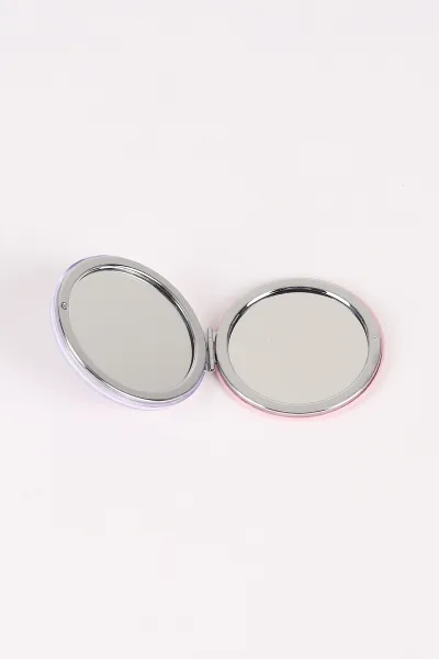 Lila Çiçek Baskılı  Kapağı Sulu ve Pullu Oval Cep ve Çanta Aynası 473903