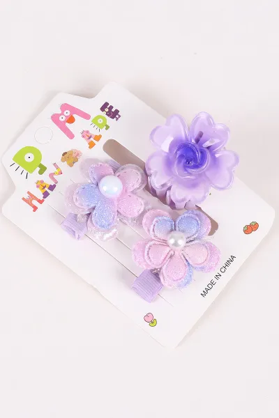 Lila Çoklu Çiçek Model  Mandal ve Pens  Çocuk  Toka Seti 474108