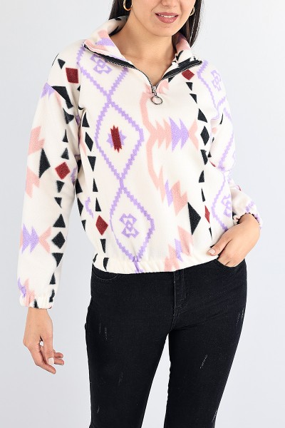 Lila Desenli Bayan Polar Sweat 87687