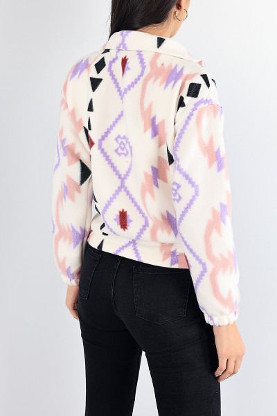 Lila Desenli Bayan Polar Sweat 87687