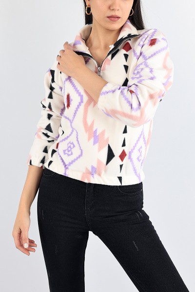Lila Desenli Bayan Polar Sweat 87687