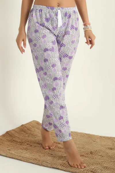 Lila Desenli Beli Lastikli Pijama Altı 290465
