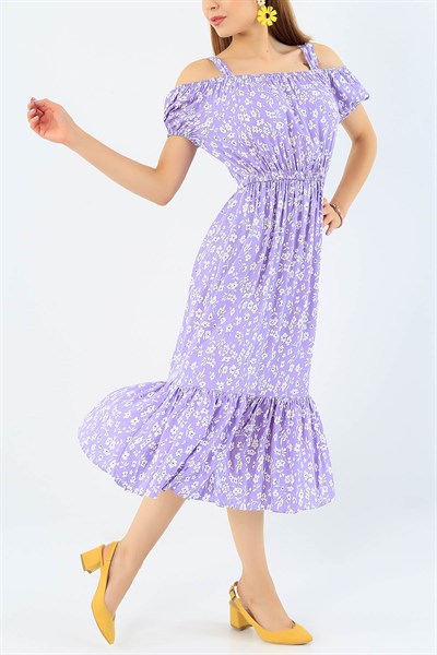 Lila Desenli Dokuma Elbise 36175