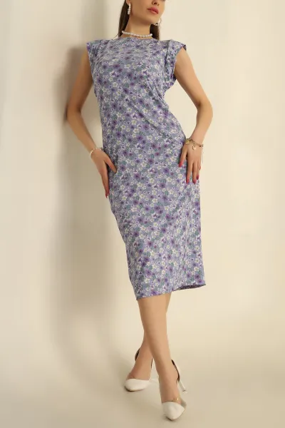 Lila Desenli Helen Kumaş Elbise 269355