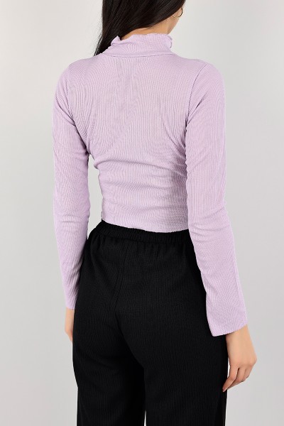 Lila Dik Yaka Crop Bluz 107349