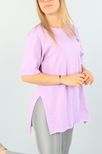 Lila Duble Kol Bayan Tişört 65277