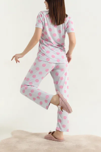 Lila Düğmeli Viskon Bayan Pijama Takımı 338250