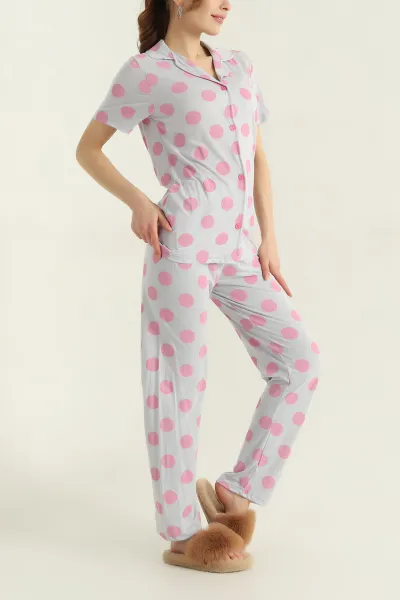Lila Düğmeli Viskon Kadın Pijama Takımı 347356