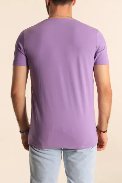 Lila Düz Kesim Basic Erkek Tişört 189695
