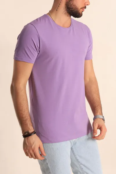 Lila Düz Kesim Basic Erkek Tişört 189695