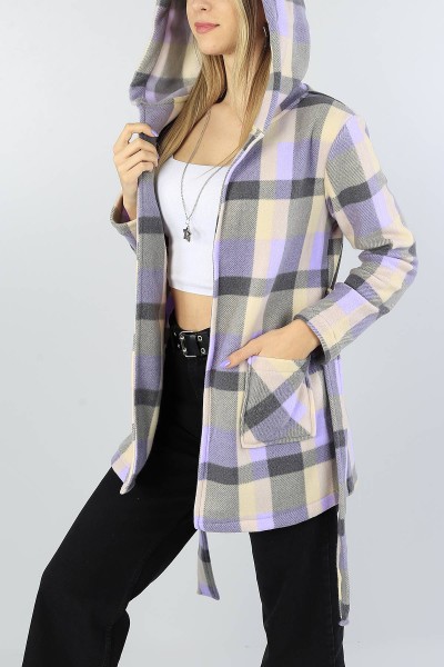 Lila Ekose Desenli Bayan Polar Hırka 52006