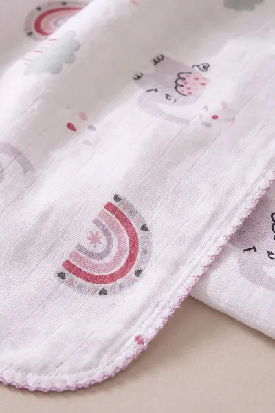 Lila Ekru (80*90 cm)   Kenarı Oyalı Tek Kat  Karışık Desen Müslin  Bebek Battaniye 477510