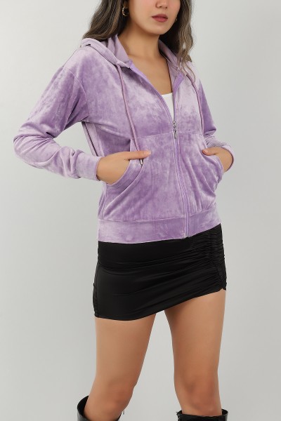 Lila Fermuarlı Kadife Sweat 147281