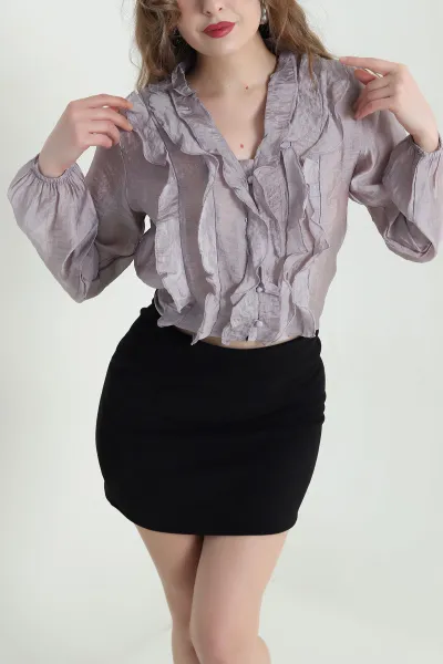 Lila Fırfırlı Tencel Kadın Gömlek 447698