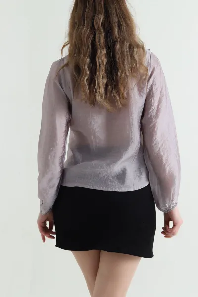 Lila Fırfırlı Tencel Kadın Gömlek 447698