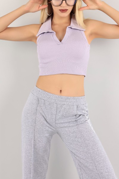 Lila Fitilli Crop Bluz 121314